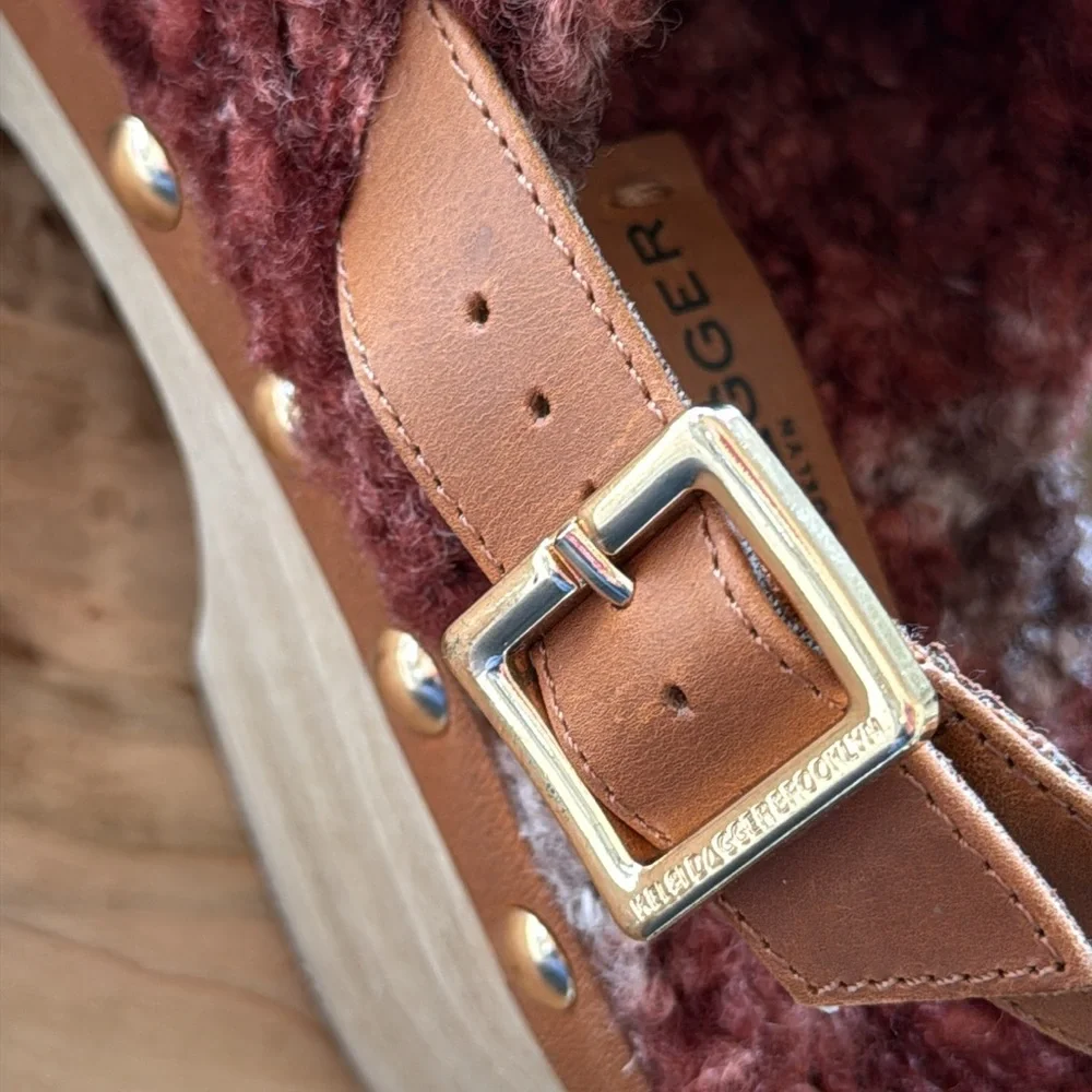 NEW Kelsi Dagger Brooklyn Warehouse Shearling garnet multi stud clog anthro 6.5 - Picture 13 of 13
